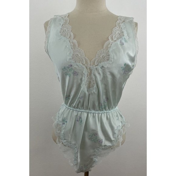 Vtg 80s 90s Miss Elaine Teddie Lingerie One Piece Deep V Neck Lace Teddy Sz M - Picture 4 of 12